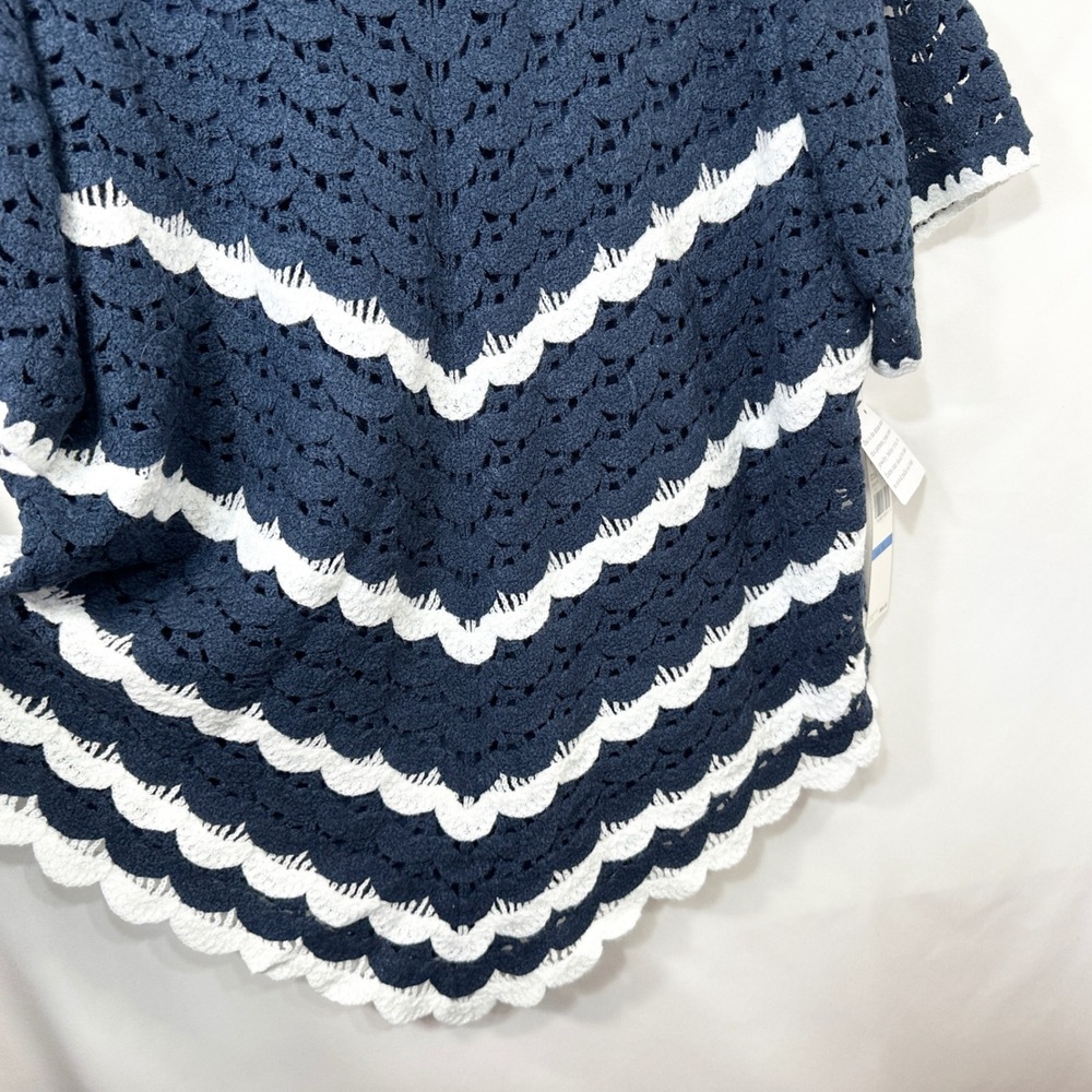 Alfred Dunner XL Crochet Top Navy White Chevron Scalloped Nautical Tunic 781 - Picture 7 of 11